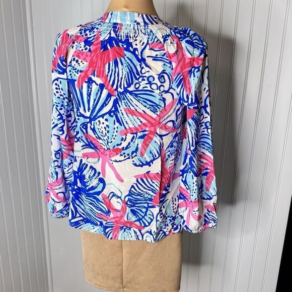 Lilly Pulitzer Sz XS 100% Silk Elsa Top Resort She Shells Top Starfish Blouse - Picture 7 of 14